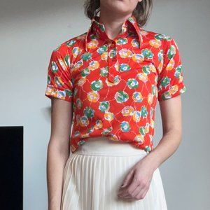 1960s Dayne Taylor polyester red orange polo